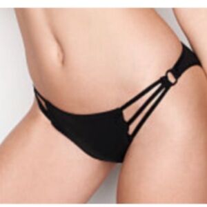 Victoria secret black string bikini bottom cut out ring strappy medium NEW sexy